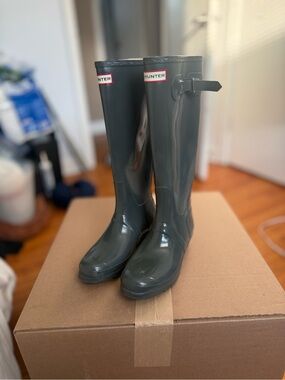 Hunter Glossy Tall Rain Boots in Olive Green